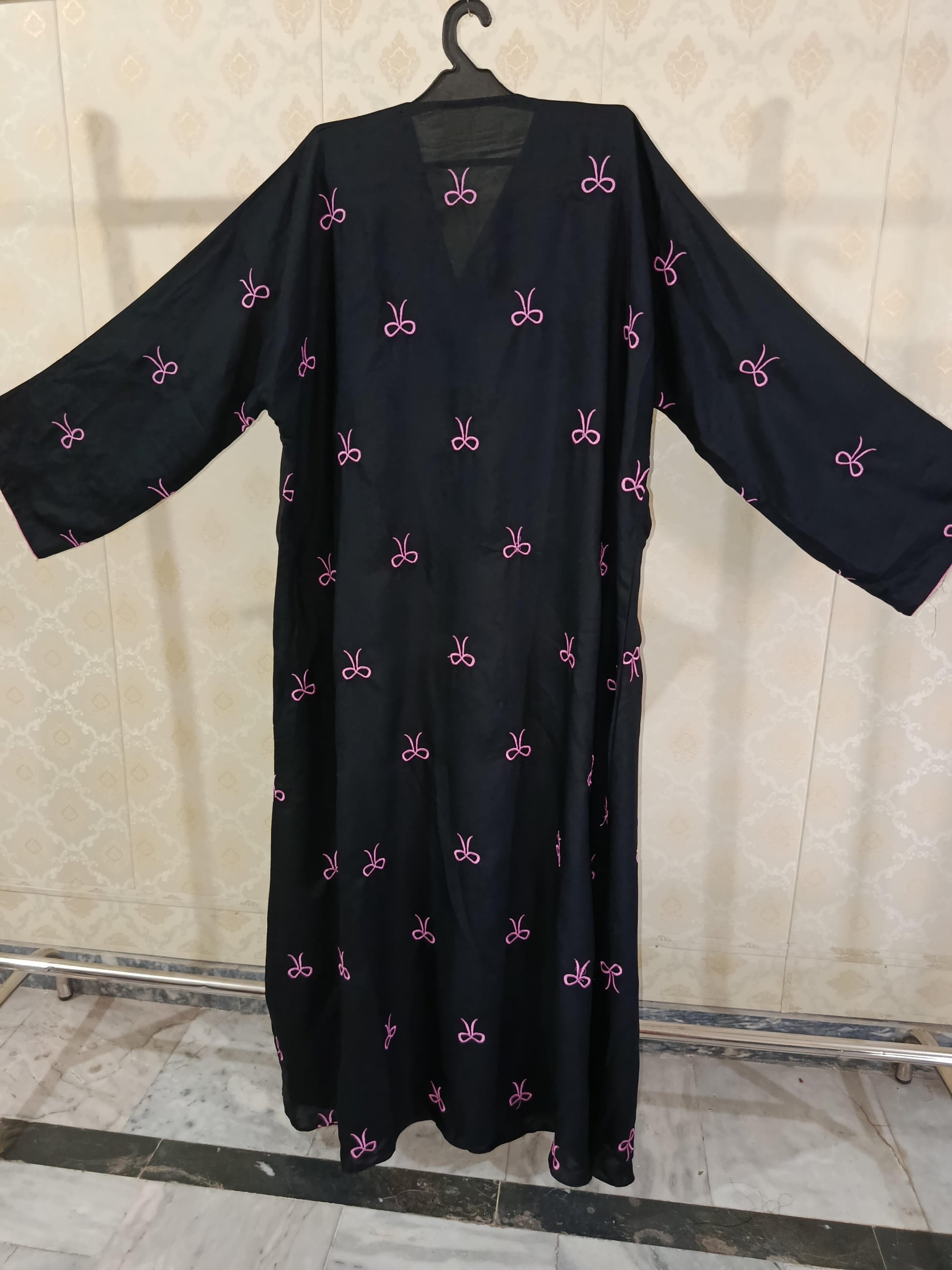 Bow Abaya Black With Pink Bow